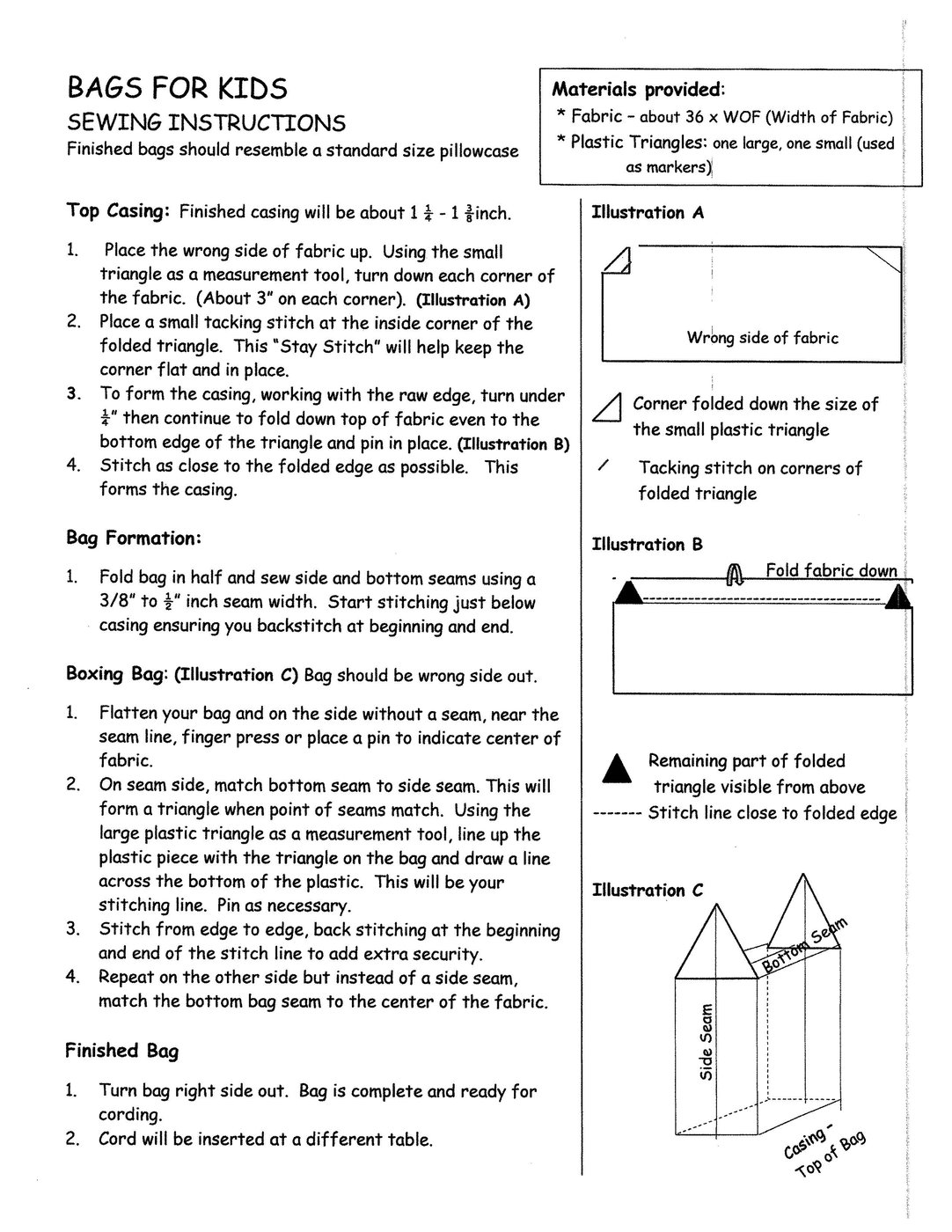 BAGS FOR KIDS INSTRUCTIONS 2025